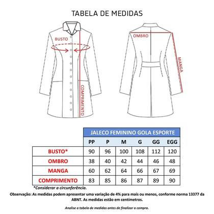 Imagem de Jaleco Feminino Gabardine Manga Loga Gola Esporte