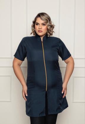 Imagem de Jaleco Feminino Malta Plus Size Azul Marinho Manga Curta