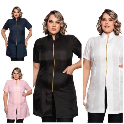 Imagem de Jaleco Feminino Malta Plus Size Branco Oxford Manga Curta