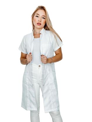 Imagem de Jaleco feminino oxford branco ziper manga curta