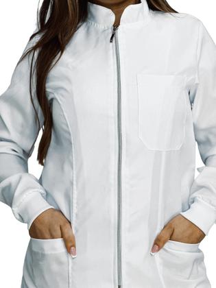 Imagem de Jaleco feminino oxford branco ziper manga longa ziper prata