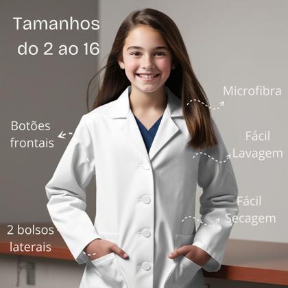 Imagem de Jaleco Infantil Branco Manga Longa - Jaleco Kids - Jaleco Cientista - Tamanho 14