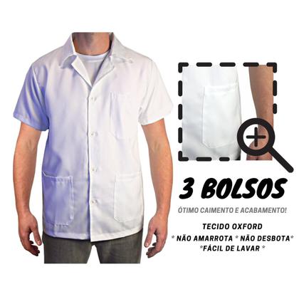 Imagem de Jaleco Masculino Manga Curta Em Oxford Branco Preto