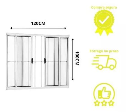 Imagem de Janela Para sala/Cozinha 4 Folhas Aluminio Branco Com Grade 1,00x1,00