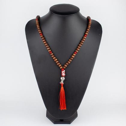 Imagem de Japamala Ogum 108 Contas 45 cm Madeira 8 mm Pompom Vermelho