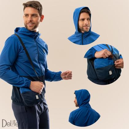 Imagem de Jaqueta Adulto Masculina Corta Vento Sem Forro Com Bolso e Capuz Resistente a Água Com Shoulder Bag