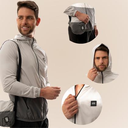 Imagem de Jaqueta Adulto Masculina Corta Vento Sem Forro Com Bolso e Capuz Resistente a Água Com Shoulder Bag