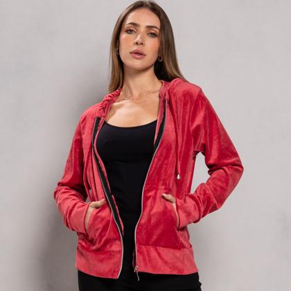 Imagem de Jaqueta Blusa Feminina Casaco Plush com Capuz Ziper e Bolso