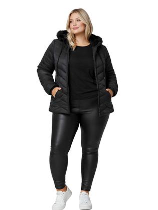 Imagem de Jaqueta Bobojaco Revestida Feminina Com Capuz Plus Size Preto