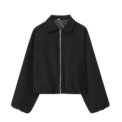 Imagem de Jaqueta Bomber Feminina Com Zíper, Estilo Varsity, Cropped, Casaco De Outono/Inverno