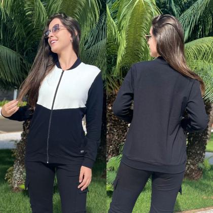 Imagem de Jaqueta Bomber Feminina Manga Longa Gola Esporte Bolso Lateral Zíper Frontal Casaco Feminino