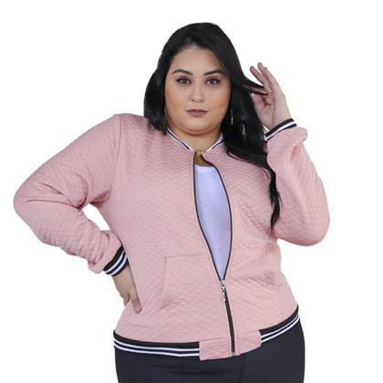 Imagem de Jaqueta Bomber Feminina Plus Size Com Bolsos G1 G2 G3 Blusa Frio Donna Martins