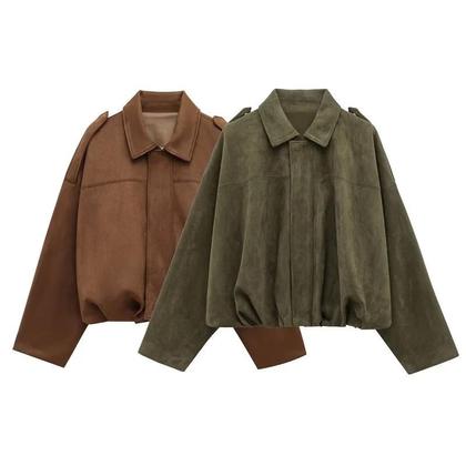 Imagem de Jaqueta Bomber Oversized Feminina Em Suede Sintético, Casaco Estilo Varsity Para Streetwear