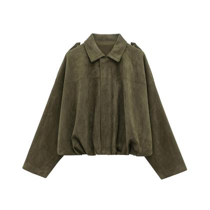 Imagem de Jaqueta Bomber Vintage Feminina Em Suede Com Manga Longa E Zíper, Casaco Com Bolsos, Moda De Rua