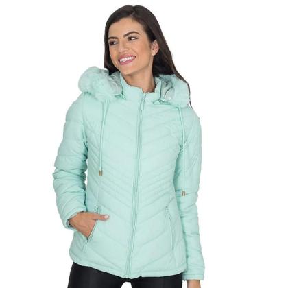 Imagem de Jaqueta Casaco Metalizada Dupla Face Puffer Feminina Nylon Capuz