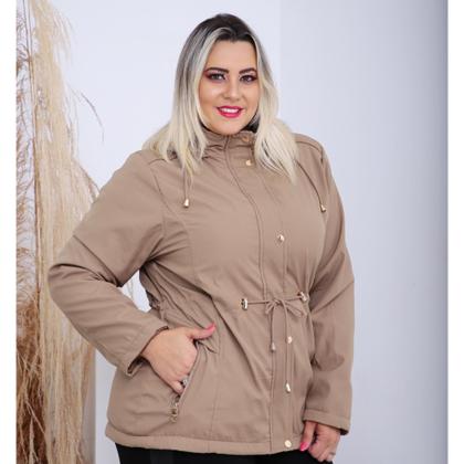 Imagem de Jaqueta Casaco Parka Feminina Nylon Forrada Com pelúcia Interna Capuz Removível Plus Size Ivone