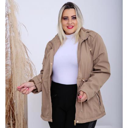 Imagem de Jaqueta Casaco Parka Feminina Nylon Forrada Com pelúcia Interna Capuz Removível Plus Size Ivone