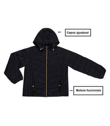 Imagem de Jaqueta Com Capuz Plus Size Secret Glam Preto Microfibra