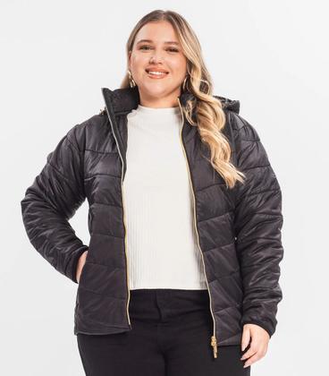 Imagem de Jaqueta Com Capuz Plus Size Secret Glam Preto Microfibra