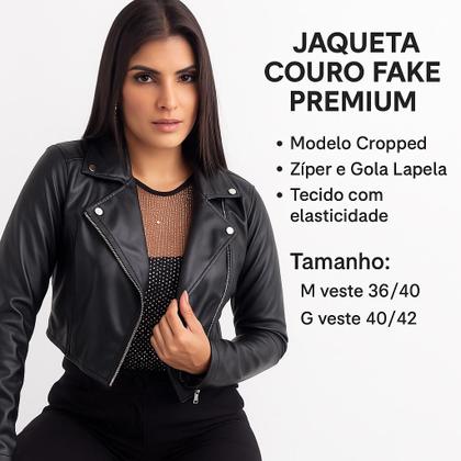 Imagem de Jaqueta Couro Cropped Montaria Feminina Estilosa Zíper e Gola Lapela