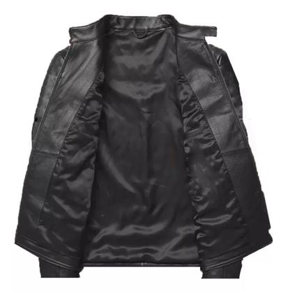 Imagem de Jaqueta Couro Motoqueiro Casaco Resiste Água Corta Vento