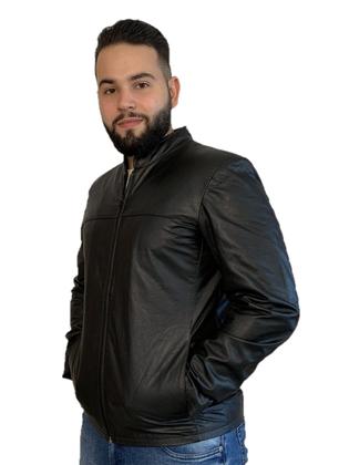 Imagem de Jaqueta de couro masculina jvl premium 127 gola padre preta