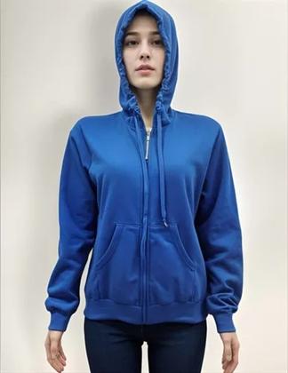 Imagem de Jaqueta De Moleton Flanelada Feminina Com Zíper E Capuz