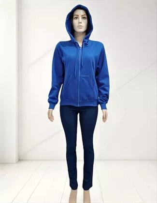 Imagem de Jaqueta De Moleton Flanelada Feminina Com Zíper E Capuz