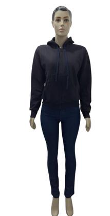 Imagem de Jaqueta De Moleton Flanelada Feminina Com Zíper E Capuz