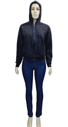 Imagem de Jaqueta De Moleton Flanelada Feminina Com Zíper E Capuz