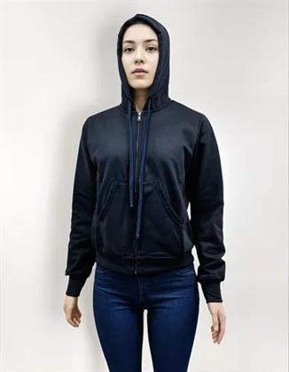 Imagem de Jaqueta De Moleton Flanelada Feminina Com Zíper E Capuz