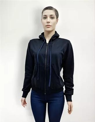 Imagem de Jaqueta De Moleton Flanelada Feminina Com Zíper E Capuz