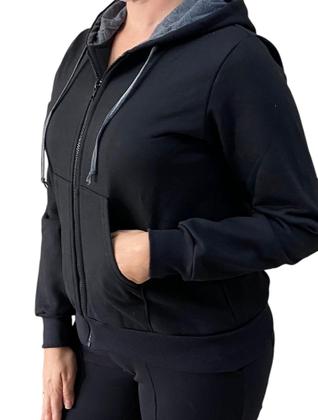 Imagem de Jaqueta De Moleton Flanelada Feminina Com Zíper E Capuz