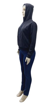 Imagem de Jaqueta De Moleton Flanelada Feminina Com Zíper E Capuz