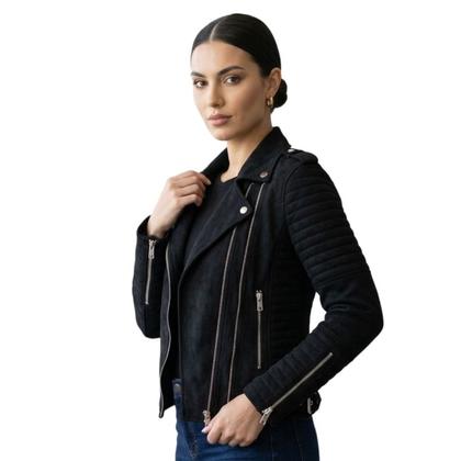 Imagem de Jaqueta Feminina Biker em Suede Peluciada Cor:PretoTamanho:G