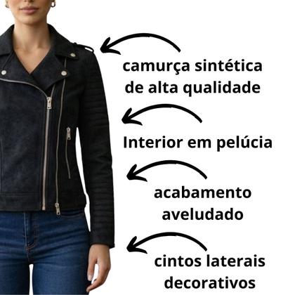 Imagem de Jaqueta Feminina Biker em Suede Peluciada Cor:PretoTamanho:G