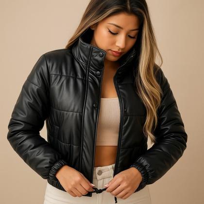 Imagem de Jaqueta Feminina Couro Forrada Bobojaco Casaco Capuz Outono Inverno peluciado Moda Tedencia 2025