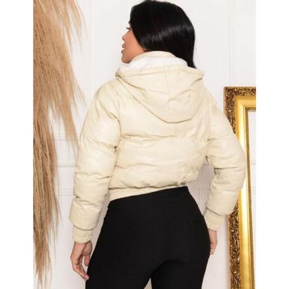 Imagem de Jaqueta Feminina Couro Forrada Bobojaco Casaco Capuz Outono Inverno peluciado Moda Tedencia 2025