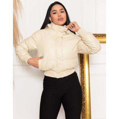 Imagem de Jaqueta Feminina Couro Forrada Bobojaco Casaco Capuz Outono Inverno peluciado Moda Tedencia 2025