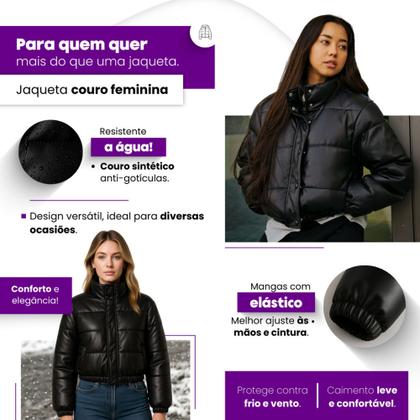 Imagem de Jaqueta Feminina Couro Forrada Bobojaco Casaco Capuz Outono Inverno peluciado Moda Tedencia 2025