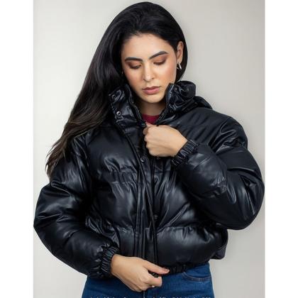 Imagem de Jaqueta Feminina Couro Forrada Bobojaco Casaco Capuz Outono Inverno peluciado Moda Tedencia 2025