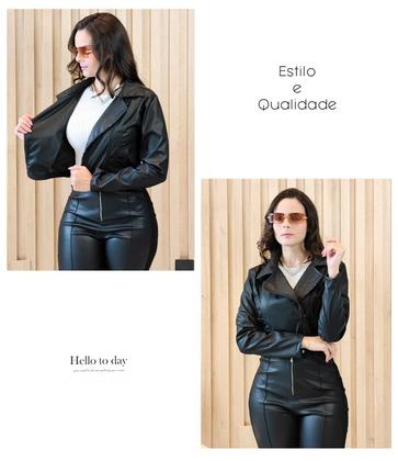 Imagem de Jaqueta Feminina Couro material sintético Pixel Slim Casaco Blusa Moda