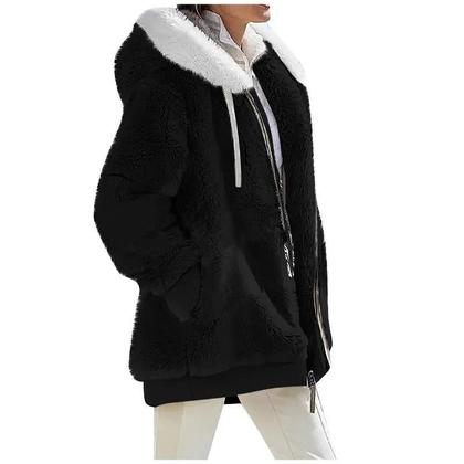 Imagem de Jaqueta Feminina De Cashmere Com Capuz, Moda Casual De Outono E Inverno, Casaco Com Zíper Em Cor
