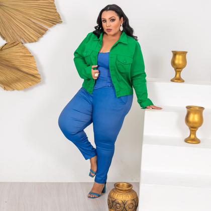 Imagem de Jaqueta Feminina Plus Size Botão Encapado Tendência Da Moda