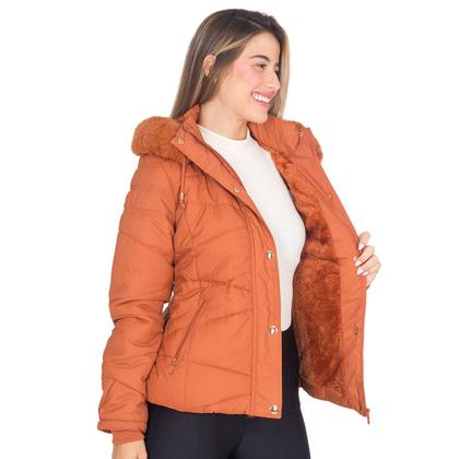 Imagem de Jaqueta Feminina Puffer Nylon Peluciada Com Capuz Removível