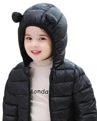 Imagem de Jaqueta Infantil Puffer Casaco Capuz Bobojaco 2 a 3 anos Preto