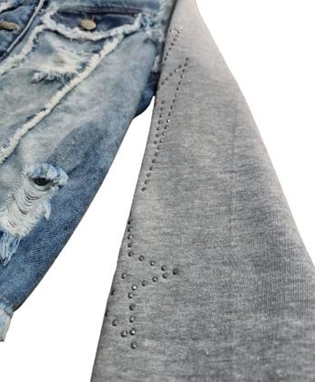 Imagem de Jaqueta Jeans com manga e capuz de moletom com brilho