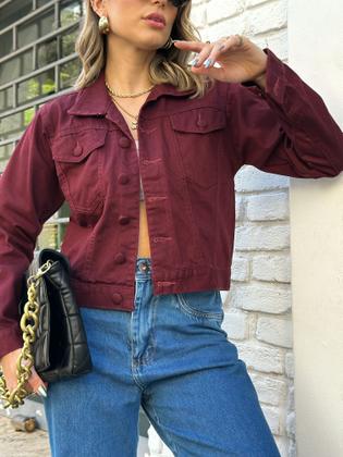 Imagem de Jaqueta Jeans Feminina Botão Encapado Tendência Da Moda