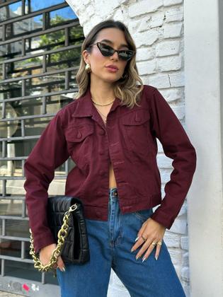 Imagem de Jaqueta Jeans Feminina Botão Encapado Tendência Da Moda