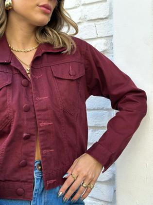 Imagem de Jaqueta Jeans Feminina Botão Encapado Tendência Da Moda